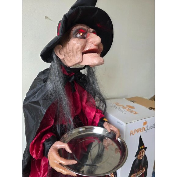 Pumpkin hollow 36" bobblehead talking witch animated candy bowl holder large Hal - Picture 6 of 8